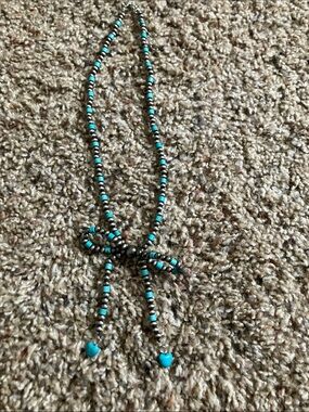 Turquoise and Silver Beaded Women's Necklace